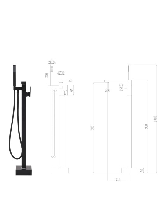 Volně stojící vanová baterie černá nerezová ocel 90 cm
