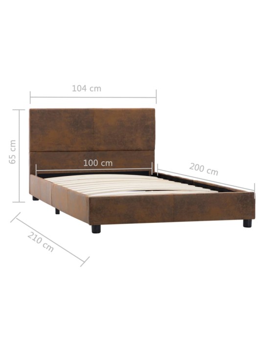 Rám postele hnědý umělá broušená kůže 100 x 200 cm