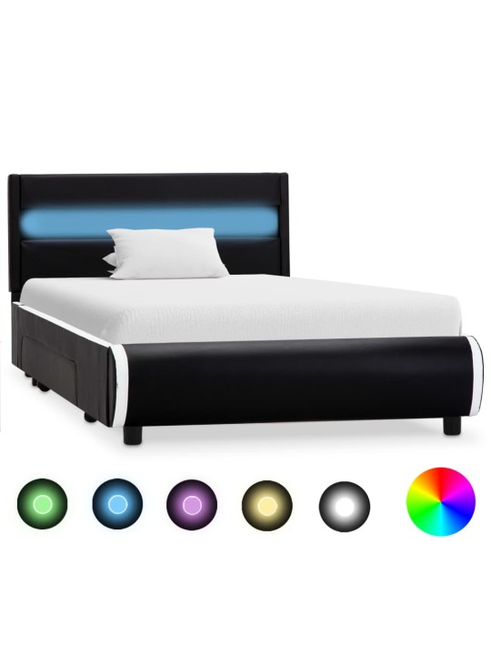 Rám postele s led světlem černý umělá kůže 90 x 200 cm