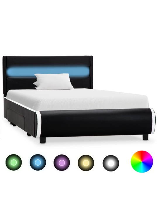 Rám postele s led světlem černý umělá kůže 100 x 200 cm