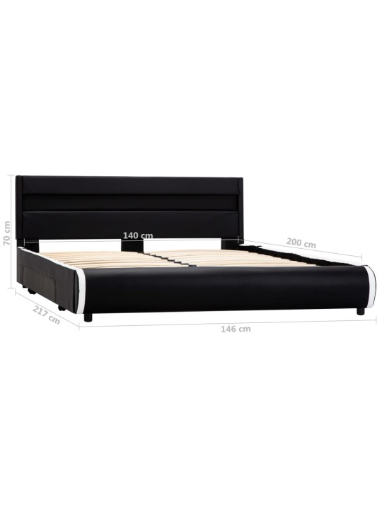 Rám postele s LED světlem černý umělá kůže 140 x 200 cm