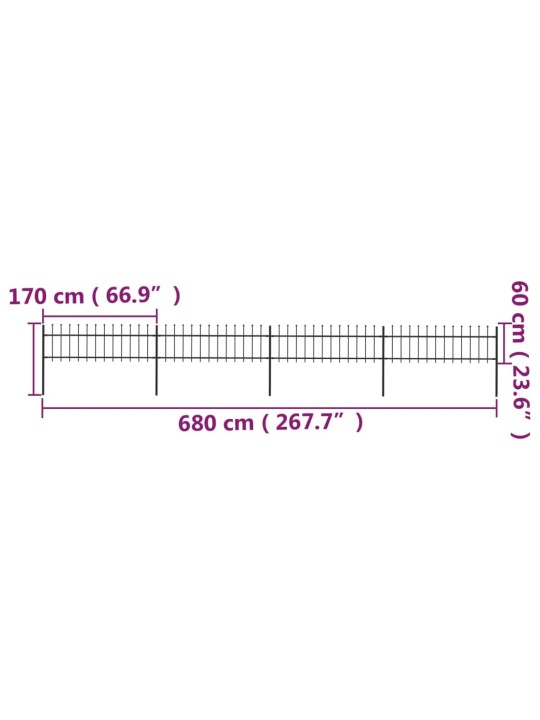 Zahradní plot s hroty ocelový 6,8 x 0,6 m černý