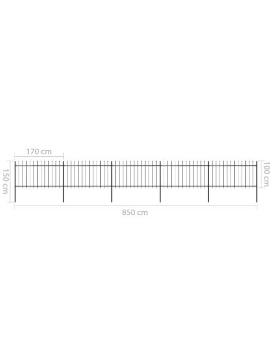 Zahradní plot s hroty ocelový 8,5 x 1 m černý