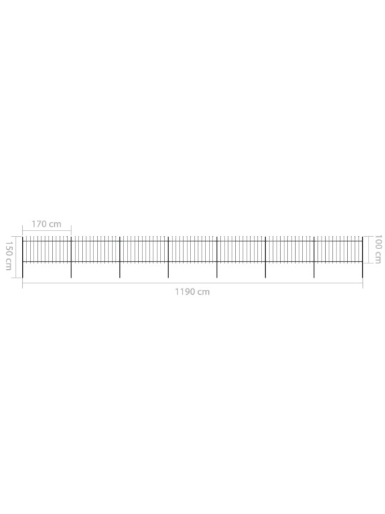 Zahradní plot s hroty ocelový 11,9 x 1 m černý