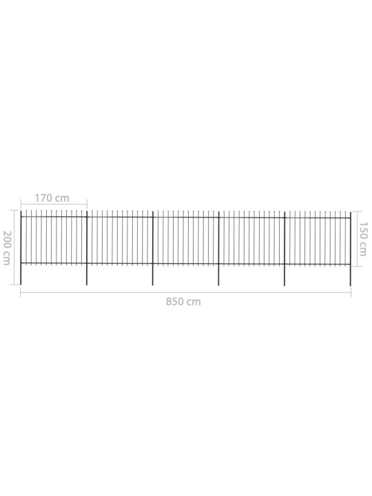 Zahradní plot s hroty ocel 8,5 x 1,5 m černý