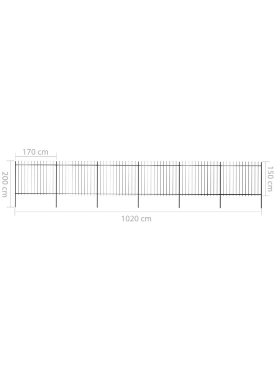 Zahradní plot s hroty ocel 10,2 x 1,5 m černý