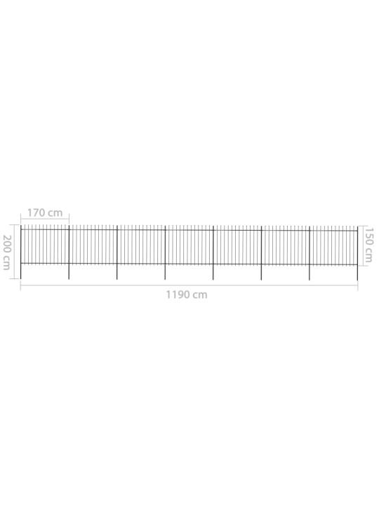 Zahradní plot s hroty ocelový 11,9 x 1,5 m černý