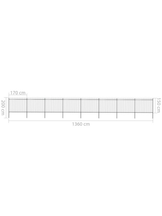 Zahradní plot s hroty ocelový 13,6 x 1,5 m černý