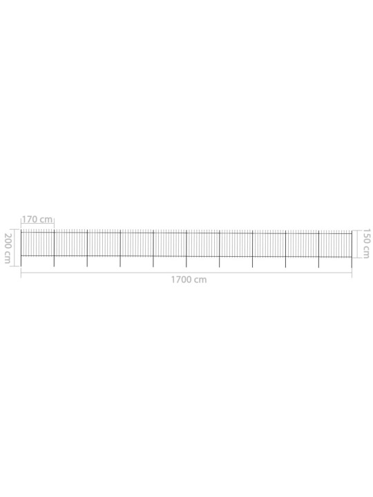 Zahradní plot s hroty ocel 17 x 1,5 m černý
