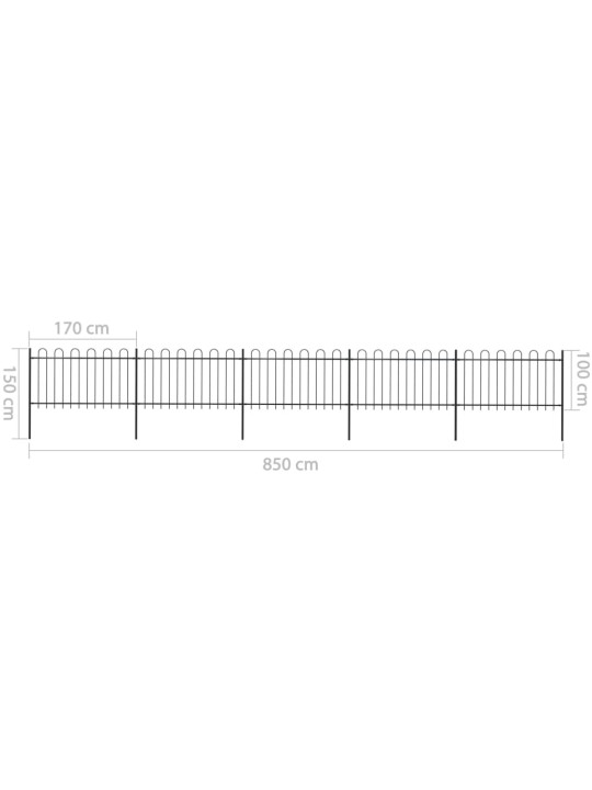 Zahradní plot s obloučky ocelový 8,5 x 1 m černý