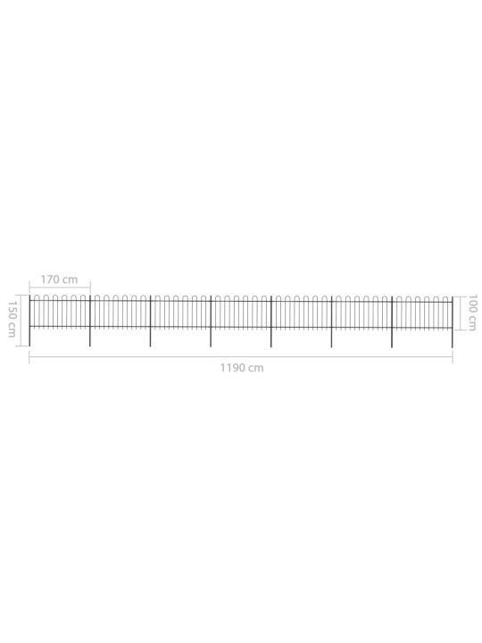 Zahradní plot s obloučky ocelový 11,9 x 1 m černý