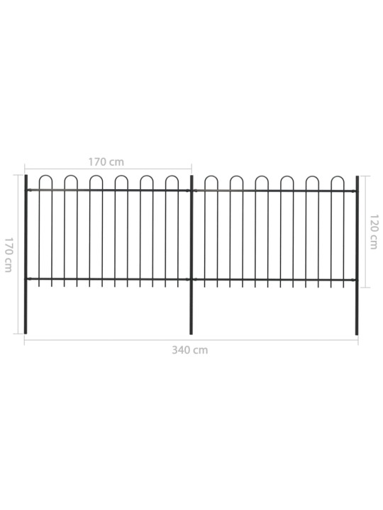 Zahradní plot s obloučky ocelový 3,4 x 1,2 m černý