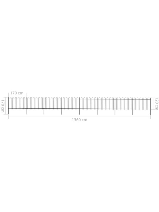 Zahradní plot s obloučky ocelový 13,6 x 1,2 m černý