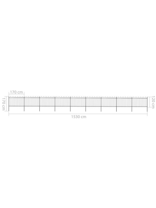 Zahradní plot s obloučky ocelový 15,3 x 1,2 m černý