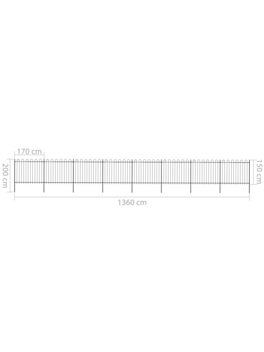 Zahradní plot s obloučky ocelový 13,6 x 1,5 m černý