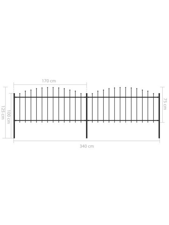 Zahradní plot s hroty ocel (0,5–0,75) x 3,4 m černý