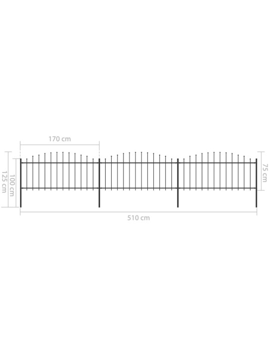 Zahradní plot s hroty ocel (0,5–0,75) x 5,1 m černý