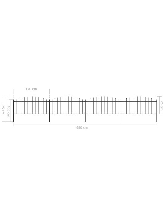 Zahradní plot s hroty ocel (0,5–0,75) x 6,8 m černý