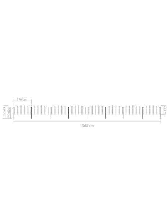 Zahradní plot s hroty ocel (0,5–0,75) x 13,6 m černý