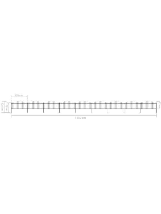 Zahradní plot s hroty ocel (0,5–0,75) x 15,3 m černý