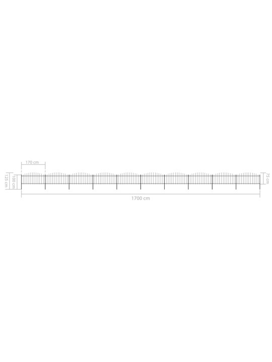 Zahradní plot s hroty ocel (0,5–0,75) x 17 m černý