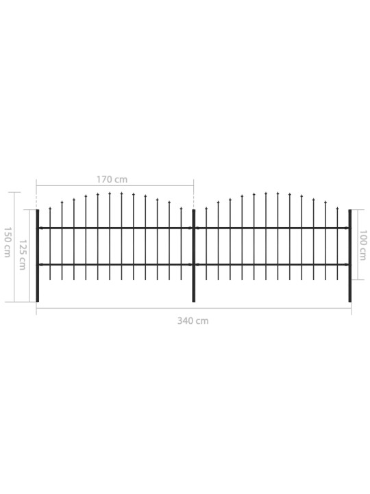 Zahradní plot s hroty ocel (0,75–1) x 3,4 m černý