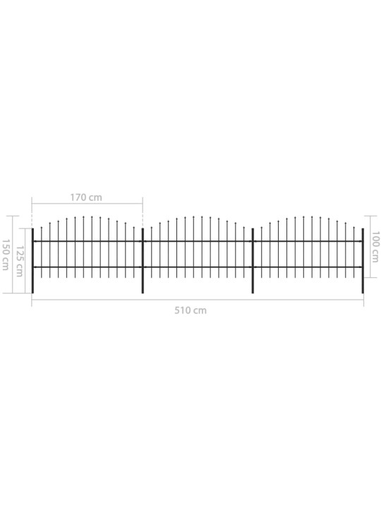 Zahradní plot s hroty ocel (0,75–1) x 5,1 m černý
