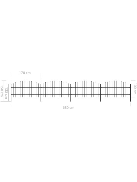 Zahradní plot s hroty (0,75–1) x 6,8 m ocel černý