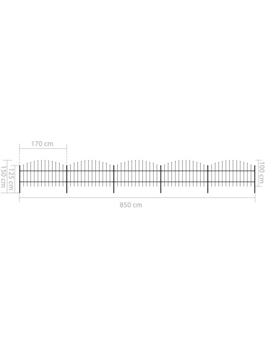 Zahradní plot s hroty ocel (0,75–1) x 8,5 m černý