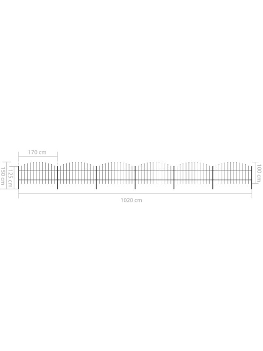 Zahradní plot s hroty ocel (0,75–1) x 10,2 m černý