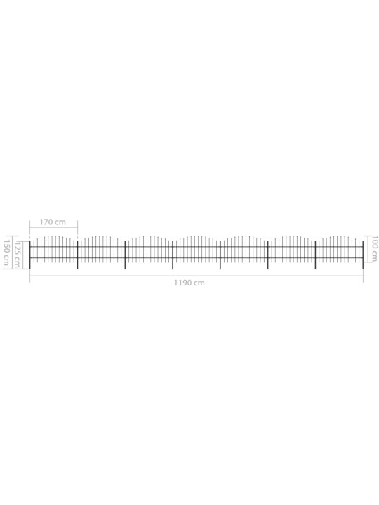Zahradní plot s hroty ocel (0,75–1) x 11,9 m černý