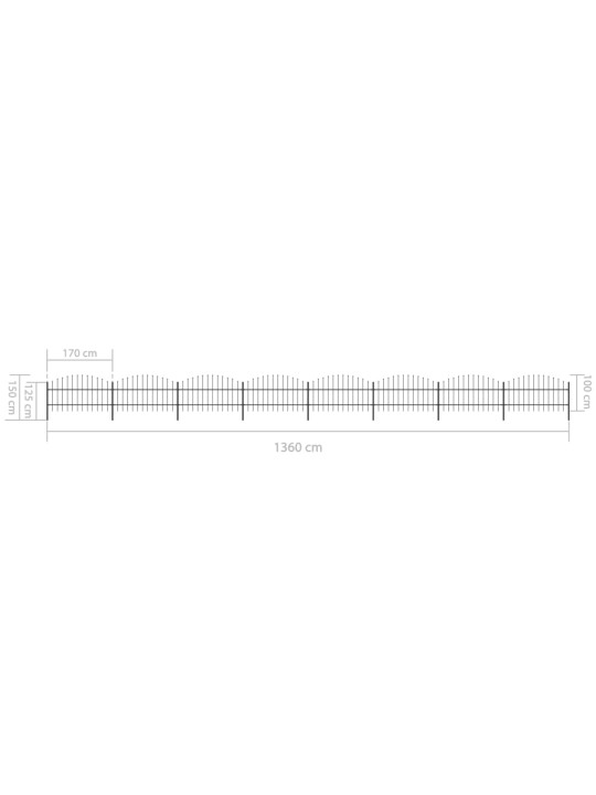 Zahradní plot s hroty ocel (0,75–1) x 13,6 m černý