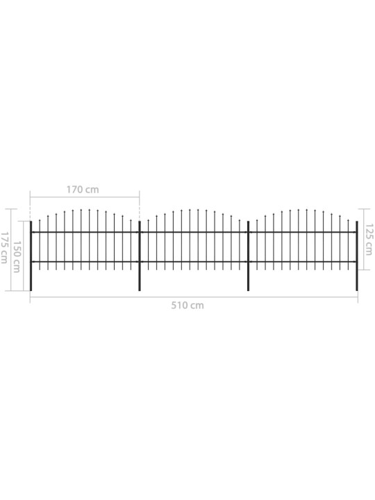 Zahradní plot s hroty ocel (1–1,25) x 5,1 m černý
