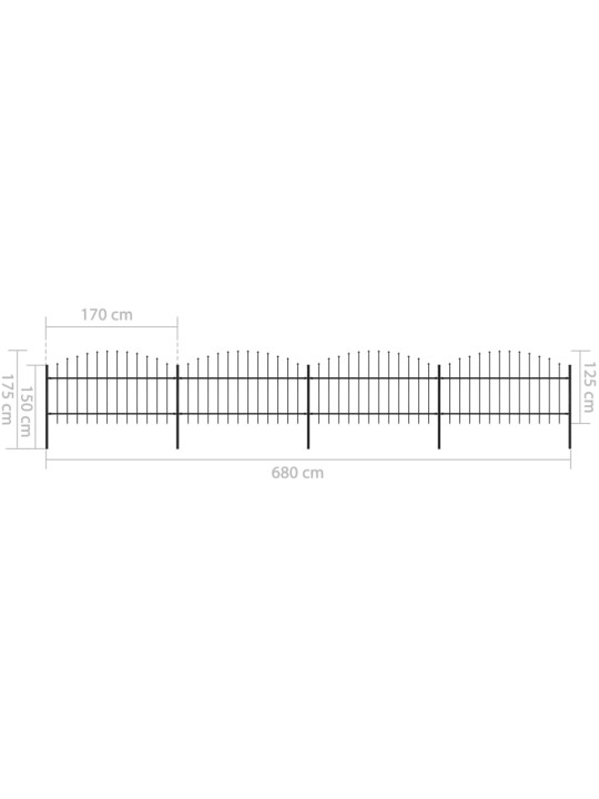 Zahradní plot s hroty ocel (1–1,25) x 6,8 m černý