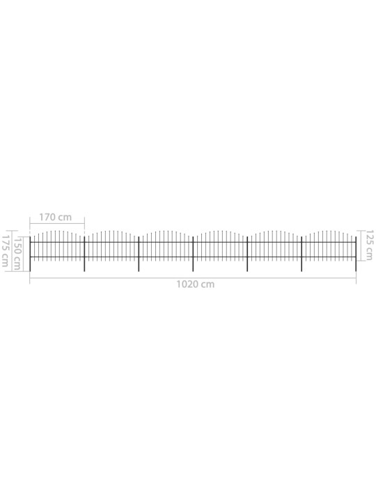 Zahradní plot s hroty ocel (1–1,25) x 10,2 m černý
