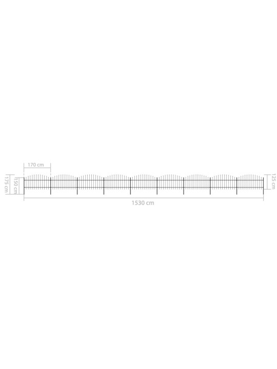 Zahradní plot s hroty ocel (1–1,25) x 15,3 m černý