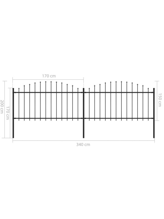 Zahradní plot s hroty ocel (1,25–1,5) x 3,4 m černý