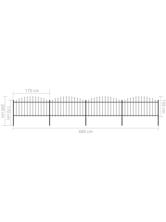 Zahradní plot s hroty ocel (1,25–1,5) x 6,8 m černý