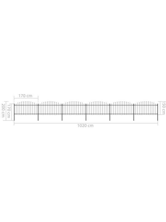 Zahradní plot s hroty ocel (1,25–1,5) x 10,2 m černý