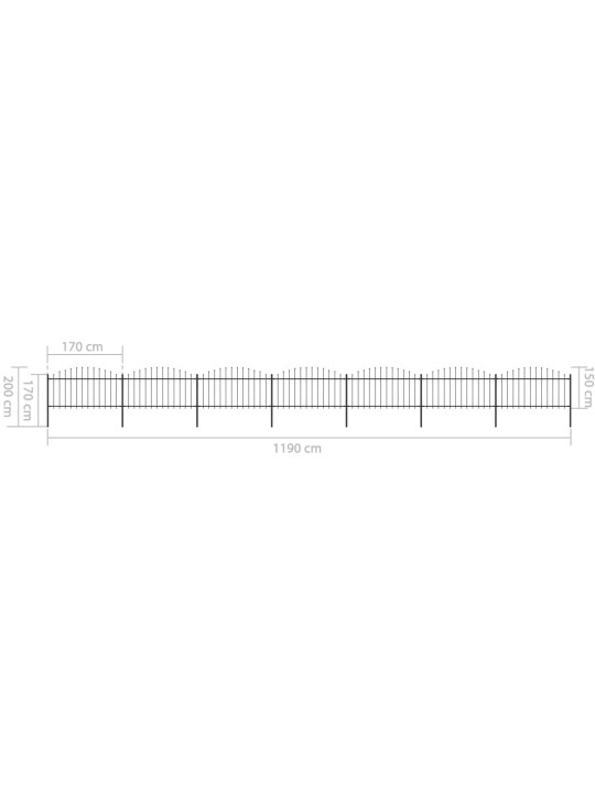 Zahradní plot s hroty ocel (1,25–1,5) x 11,9 m černý