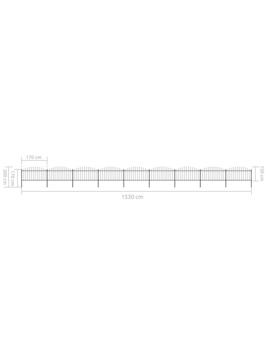 Zahradní plot s hroty ocel (1,25–1,5) x 15,3 m černý