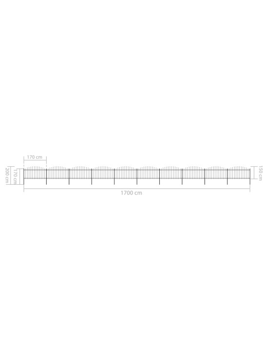 Zahradní plot s hroty ocel (1,25–1,5) x 17 m černý