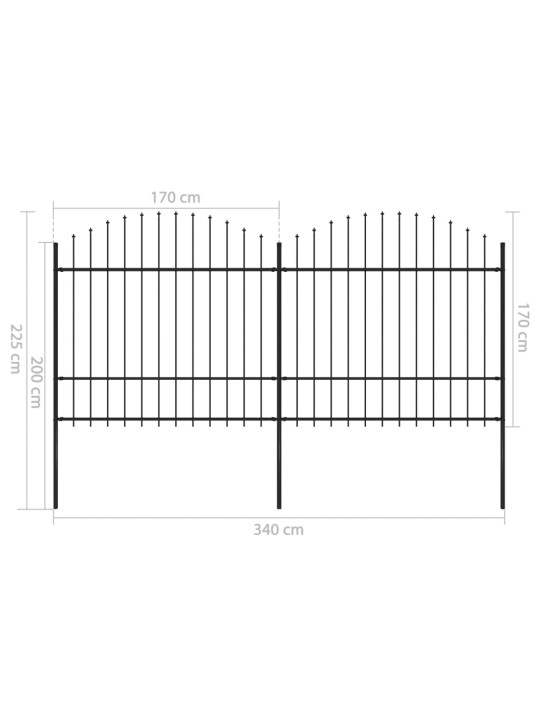 Zahradní plot s hroty ocel (1,5–1,75) x 3,4 m černý