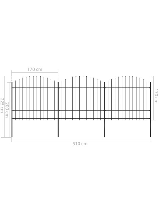 Zahradní plot s hroty ocel (1,5–1,75) x 5,1 m černý