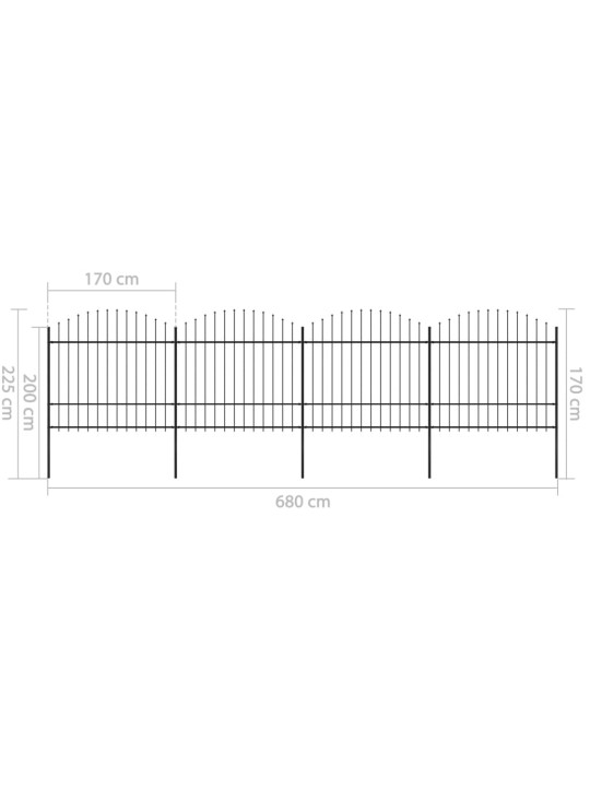 Zahradní plot s hroty ocel (1,5–1,75) x 6,8 m černý