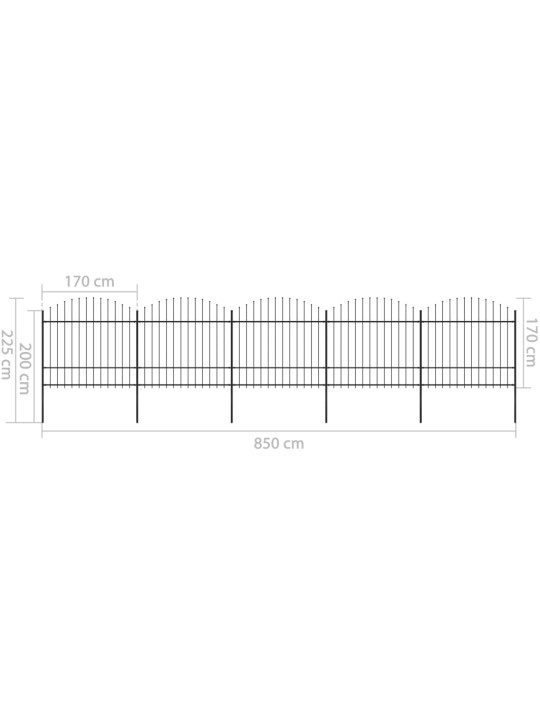 Zahradní plot s hroty ocel (1,5–1,75) x 8,5 m černý