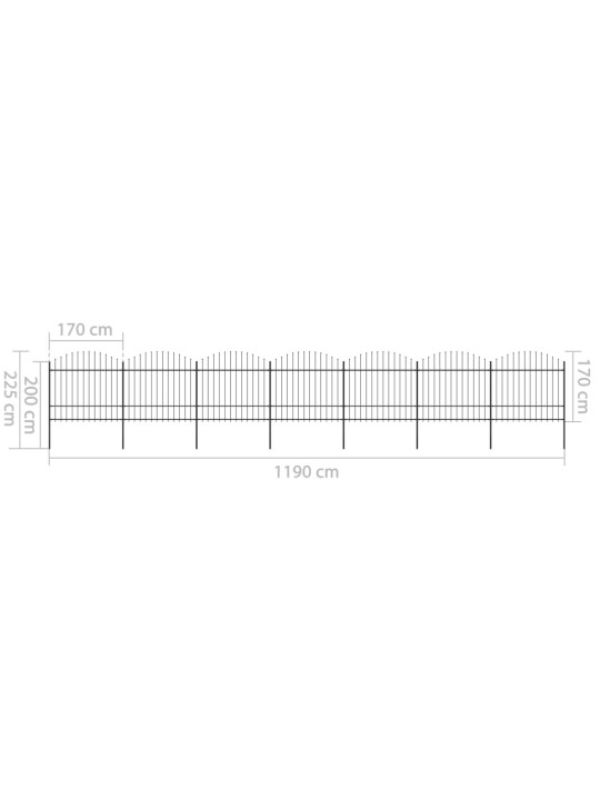 Zahradní plot s hroty ocel (1,5–1,75) x 11,9 m černý