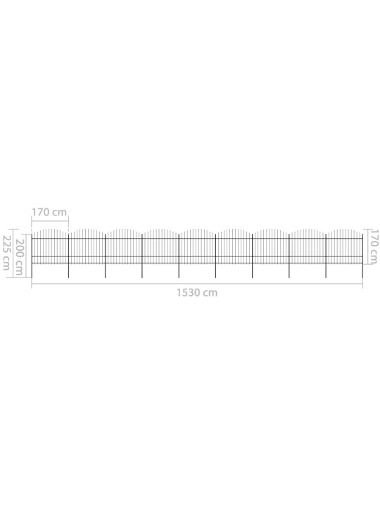 Zahradní plot s hroty ocel (1,5–1,75) x 15,3 m černý