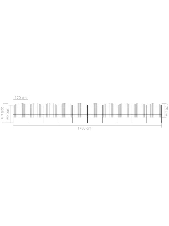 Zahradní plot s hroty ocel (1,5–1,75) x 17 m černý