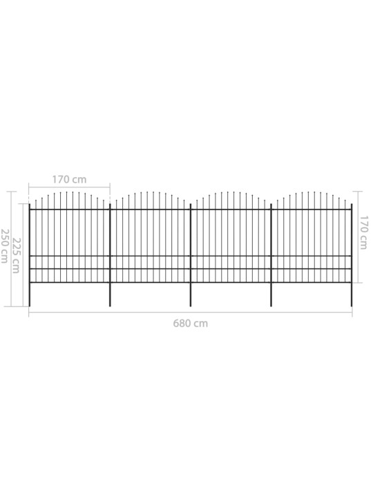 Zahradní plot s hroty ocel (1,75–2) x 6,8 m černý
